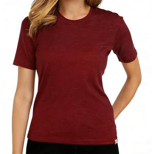 Fornitore OEM all'Ingrosso <span class=keywords><strong>di</strong></span> Magliette Personalizzate in <span class=keywords><strong>Lana</strong></span> Merino con Scollo a V per Donne, Manica Corta, Collo Tondo, Design Stampato, Top Femminili - Product Image 1