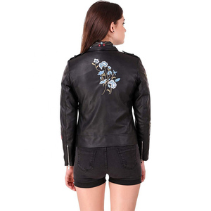 Veste en cuir véritable pour femmes, style moto, imprimé matelassé brut noir, mode printemps, automne et hiver - Product Image 3