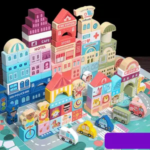 2024 Wooden Blocks With Bucket 108 Wooden Blocks Of Varied Colors Wooden Toys City Scene Building Blocks