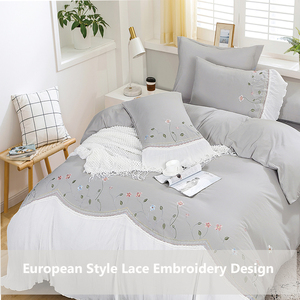 Cina fabbrica di vendita calda su misura ricamo floreale casa biancheria da letto copripiumino set di lenzuola in pizzo stile europeo ragazze set di lenzuola - Product Image 4