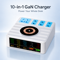 Chargeur GaN 140W avec écran LED, 4 prises CA et chargeur sans fil, pour usage familial, 28 pièces par carton en gros
