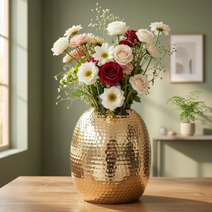 Pot de fleurs moderne de luxe en métal doré martelé, texture irrégulière, pot de fleurs de bureau, décoration intérieure - Product Image 5