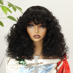 Perruques en <span class=keywords><strong>cheveux</strong></span> humains bouclés lâches de 18 pouces avec frange, densité 250 %, prêtes à porter, fabriquées à la machine, sans colle, pour femmes - Product Image 2