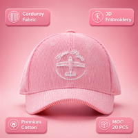 Casquette de baseball structurée de luxe sportive en sergé de velours côtelé à 6 panneaux, avec lettre brodée personnalisée, motif avion vintage, ajustable
