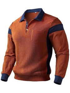 <span class=keywords><strong>Polo</strong></span> da <span class=keywords><strong>uomo</strong></span> a maniche lunghe in velluto a coste color block monopetto casual Autunno/Inverno 2026 - Product Image 6