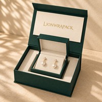 Boîte cadeau rigide magnétique personnalisée Lionwrapack pour présentation de bijoux, avec boîte à boucles d'oreilles intégrée et poche intérieure pour carte