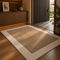 Tapis moderne bicolore moka crème avec bordure contrastante, grand tapis minimaliste pour entrée, idéal pour une décoration intérieure sophistiquée