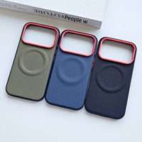 Étui de téléphone magnétique en cuir PU et nylon pour iPhone 17 16 15 Pro Max Plus, protection robuste antichoc avec boutons en aluminium réactifs