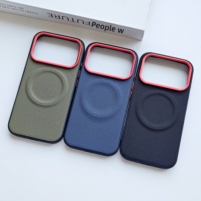 Nylon PU Leather Magnetic Phone Case for Iphone 17 16 15 Pro Max Plus Shockproof Rugged Protection Aluminum Buttons Responsive