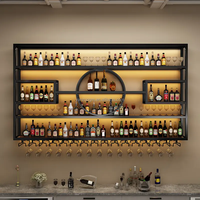 Meubles de bar personnalisés, étagères de rangement pour vin, éclairage LED, décoration murale, présentoirs à vin industriels, étagères à vin en métal