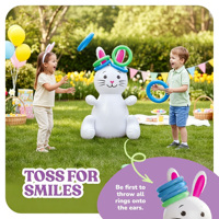 30-Zoll Osterhase Aufblasbares Ringwurfspiel für Kinder und Erwachsene, 6 Ringe, Gewichteter Boden, Familien-Outdoor-Party, Weiß