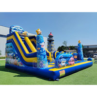 Combo gonflable pour enfants Mega Kids, avec toboggan long et murs en filet sécurisés - Jeux aquatiques en plein air