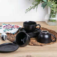 Tasse à café en céramique noire de 6,5 oz avec soucoupes pour au lait, double shot, latte, café mocha, thé