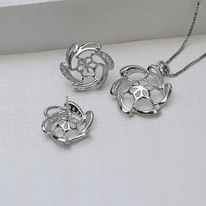 Boucles d'oreilles pendantes en argent S925, fleur, pour femme, ensemble de bijoux fins à faire soi-même, avec perle relevable, support vide, tendance, accessoire d'oreille 1274 - Product Image 2