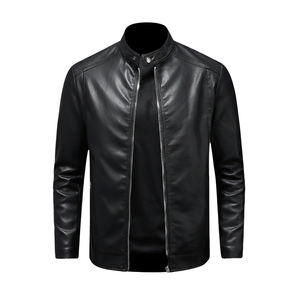 Chaqueta de Cuero para Hombre, Estilo Casual, para Primavera y Otoño, Cuello Alto, Cierre de Cremallera, Impermeable, Estilo Motero - Product Image 1