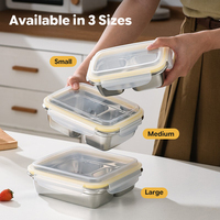 Boîte à lunch Bento Clip Lock à 3 compartiments, boîte à lunch pour enfants, boîte de préparation des repas empilable et étanche avec anneau d'étanchéité en silicone