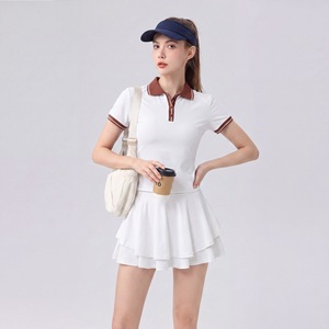 Nouveaux ensembles élégants de polos et jupes pour femmes, tenues 2 pièces, taille haute, respirantes, séchage rapide, ensemble jupe de tennis contrastée - Product Image 4