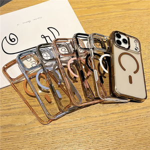 Funda de teléfono antichoque de TPU y PC transparente chapada para iPhone 17 Pro, 16, 15, 14; Funda para iPhone 17 Pro Max antiamarilleo con parte inferior abierta - Product Image 1