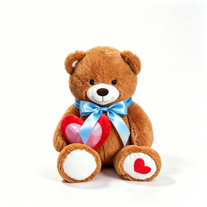 Oso de peluche personalizado con lazo azul, oso de peluche con corazón, oso de peluche marrón con corazón de amor - Product Image 1
