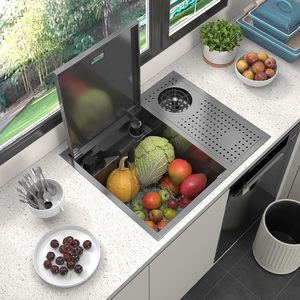 Handmade Modern Single Bowl <strong>Kitchen</strong> <strong>Sink</strong> with Hidden Cover and Cup Washer for RV Use - Product Image 2