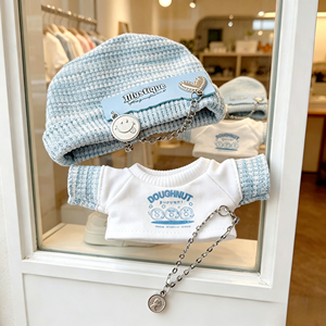 Conjunto de Ropa para Muñeca de 20 cm, Sombrero con Cadena Azul + Camiseta Azul y Blanca con Diseño de Dibujos Animados, Versión Q, Conjunto Negro - Product Image 4