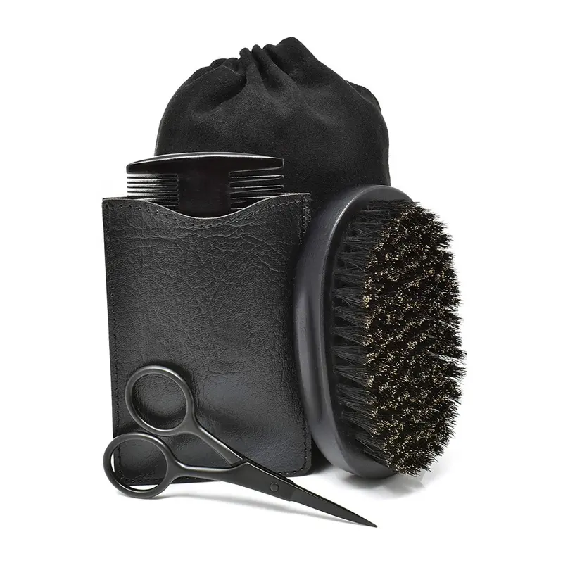 Custom Logo Professional Mustache Combs Beard Brush And Comb Set Beard Men Boar Bristle Beard Brush