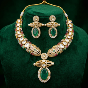 Women's Luxury Gold Plated <b>Fashion</b> <b>Necklace</b> and Earring Set with Oval Zircon Stones and Imitation Pearls Classic Wedding Jewelry - Product Image 3
