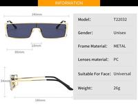 22032 Lunettes de soleil de luxe tendance pour l'extérieur, monture en métal rétro rectangulaire de petite taille, verres PC monobloc, UV400, unisexe