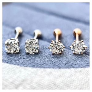 Boucles d'oreilles clous classiques Xinfly pour femme en or blanc/rose 18 carats avec diamants naturels taille brillant ronde FG VS, bijoux de piercing - Product Image 1