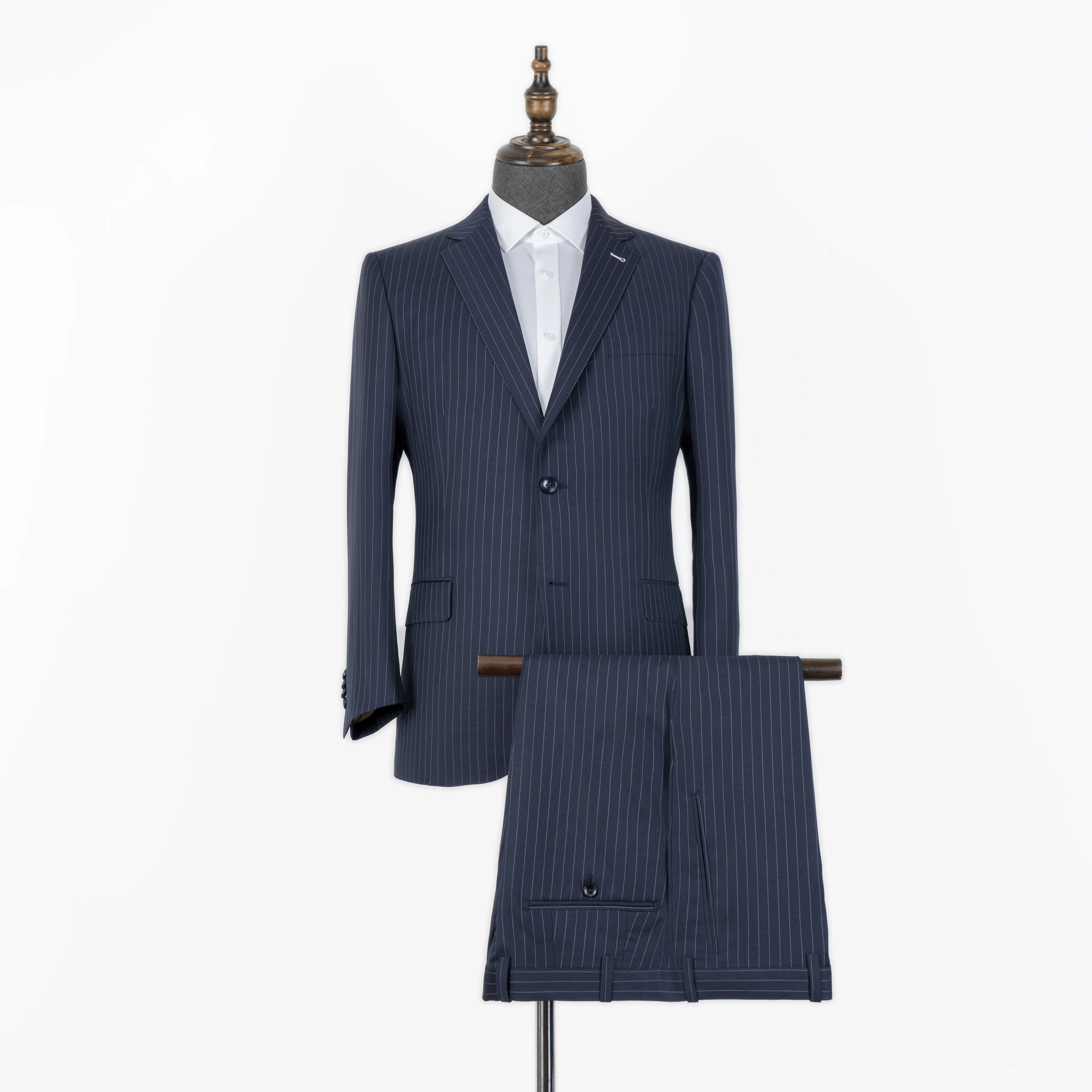 Made To Measure Two Pieces MTM Custom Made Wool Blending Navy Pinstripe Jacket Pant Casual Suit For Men