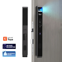 Serrure de porte vidéo intelligente et fine avec caméra, application Tuya, empreinte digitale et clavier pour porte en verre à cadre étroit, entrée de bureau en aluminium