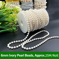 Chaîne de perles artificielles de 6 mm, garniture décorative, guirlande artisanale DIY, arrangement floral de mariage, perles en fil de coton