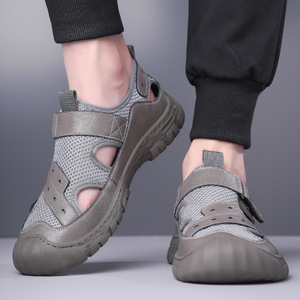 Hollow-out Men's <b>Sandals</b> Soft Sole Breathable <b>Closed</b> <b>Toe</b> Slip On Flat Shoes Khaki Gray Black Summer Casual Beach Wear - Product Image 2