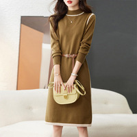 Nouvelle Arrivée Robe Pull Femme Col Rond Manches Longues Ceinture Élégante Super Douce Haute Qualité