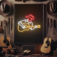 Enseigne néon personnalisée Cowboy Guitarien, Logo RVB multicolore, Panneau publicitaire lumineux pour vendeurs Etsy