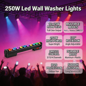 Barre de projecteur LED RGBW 10*25W avec contrôle individuel, faisceau dynamique oscillant, lumière de scène mobile pour discothèque, bar, KTV, performance - Product Image 2