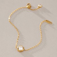 Bracelet en acier inoxydable plaqué or 18 carats de conception originale J&D, rond, carré, en forme de larme, avec zircon et chaîne de réglage latérale en CZ