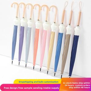 Parapluie de pluie et de soleil bicolore patchwork à 16 baleines, avec poignée en bois et protection UV, vente en gros - Product Image 4