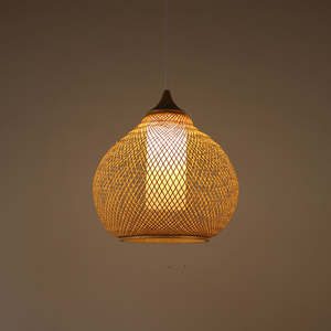 <b>Modern</b> AC-Powered Pendant <b>Light</b> Crystal Bamboo Weaving Switch Control Restaurant <b>Kitchen</b> Hotel Lighting Rattan Material Bulb - Product Image 5