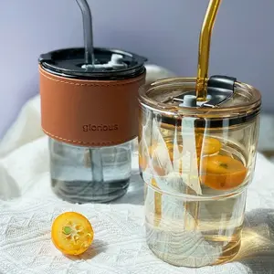 Tazza di farina d'avena creativa tazza di vetro trasparente personalizzata tazze di barattolo di vetro sublimazione con coperchio e cannuccia per caffè al latte