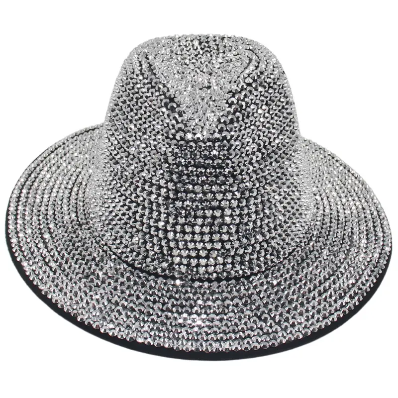 Venta caliente Bling Rhinestone Fedora Sombreros señora mujer etapa fiesta Full Diamond Jazz fieltro sombrero ajustable ala ancha fadora sombrero