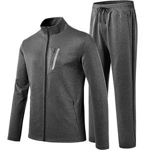 批发定制空白素色男士街装运动服慢跑者套装运动运动裤和夹克套装