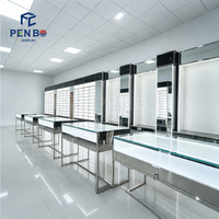 Vitrine d'exposition de lunettes à panneaux LED rainurés, comptoir de présentation optique modulaire personnalisé pour magasin
