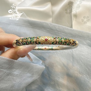 Enamel Scrolling Vine Pattern S999 Gold-inlaid <b>Copper</b> Bracelet Womens Chinese-style Ethnic Closed <b>Bangle</b> Shanwei Y72 Y72 Enamel - Product Image 5