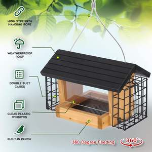 Çift <span class=keywords><strong>Suet</strong></span> kafes ve büyük tohum kapasitesi ile açık havada ahşap kuş besleyici için asılı ahşap kuş besleyici - Product Image 4