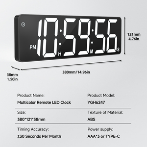 Lớn LED Đồng Hồ Treo Tường RGB màu thay đổi điều khiển từ xa kỹ thuật số Đồng hồ báo thức với giây hiển thị cho nhà văn phòng phòng ngủ nhà bếp - Product Image 6