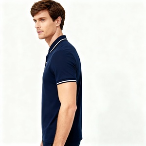 <span class=keywords><strong>Polo</strong></span> a maniche corte da uomo blu navy con colletto e polsini a contrasto, chiusura a due bottoni, maglia casual da golf. - Product Image 3