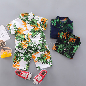 Ensemble deux pièces pour garçons D867 : <span class=keywords><strong>T</strong></span>-<span class=keywords><strong>shirt</strong></span> côtelé en coton imprimé à manches courtes et short – Vente en gros transfrontalière - Product Image 1
