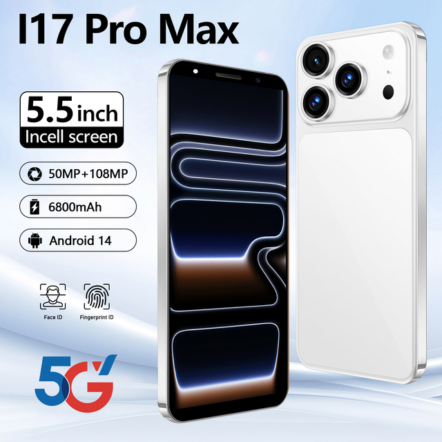 2025 New Arrival Original I17 17 Pro Max 5G Smartphone 120Hz 7.3 Display 108MP Rear Camera 16GB+1TB Storage Deca Core MTK
