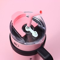Gobelet isotherme portable à double paroi en acier inoxydable rose de 40 oz, tasse à café pour les voyages en plein air, avec poignée pour le camping